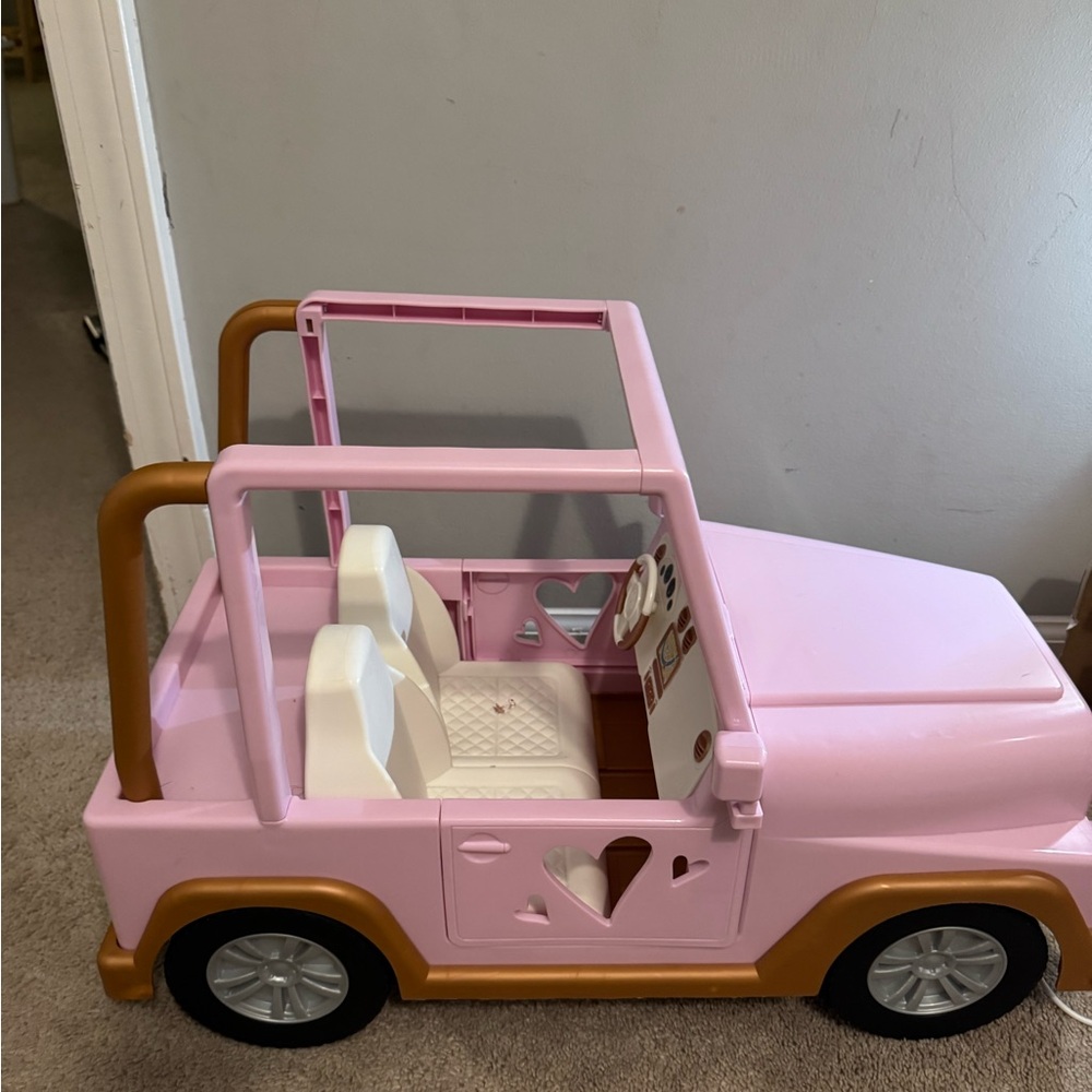 Pink and White Doll Jeep with Brown Accents
